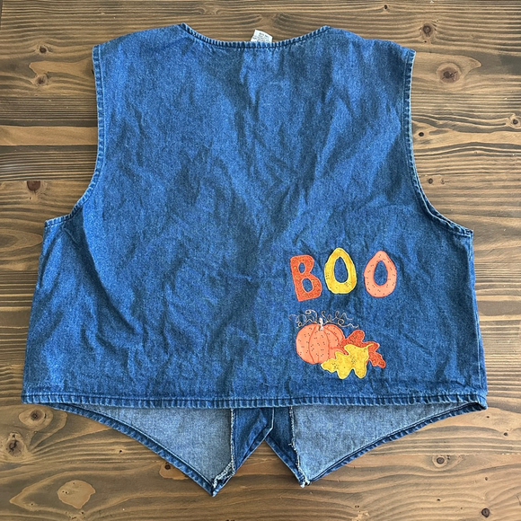 KG Sportswear Denim Vest Fall Harvest Pumpkin Appliqué One Size Handmade - Picture 5 of 10